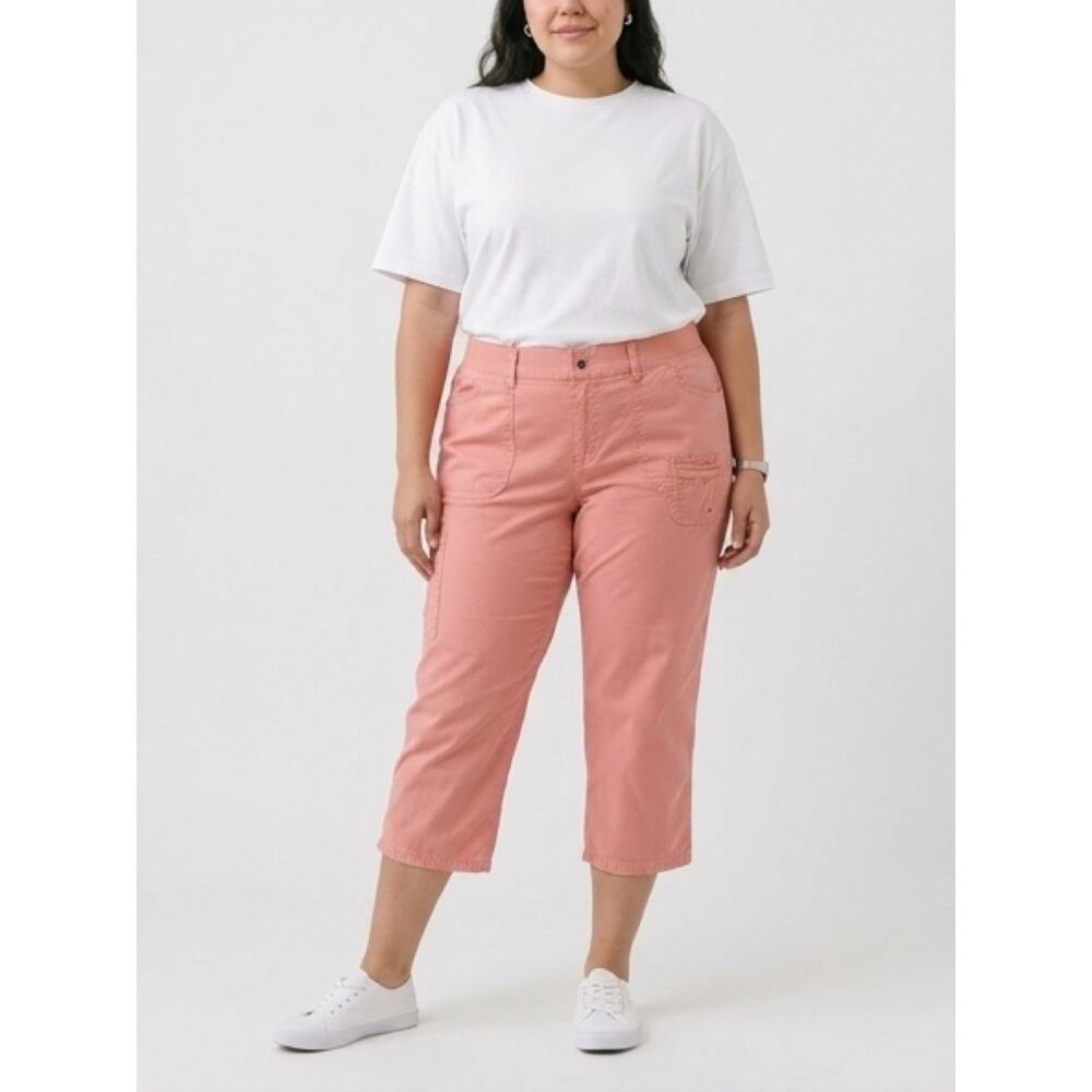 Cotton-blend capri pants, Lee Relaxed Fit Utility Skimmer, Bright Papaya size 16